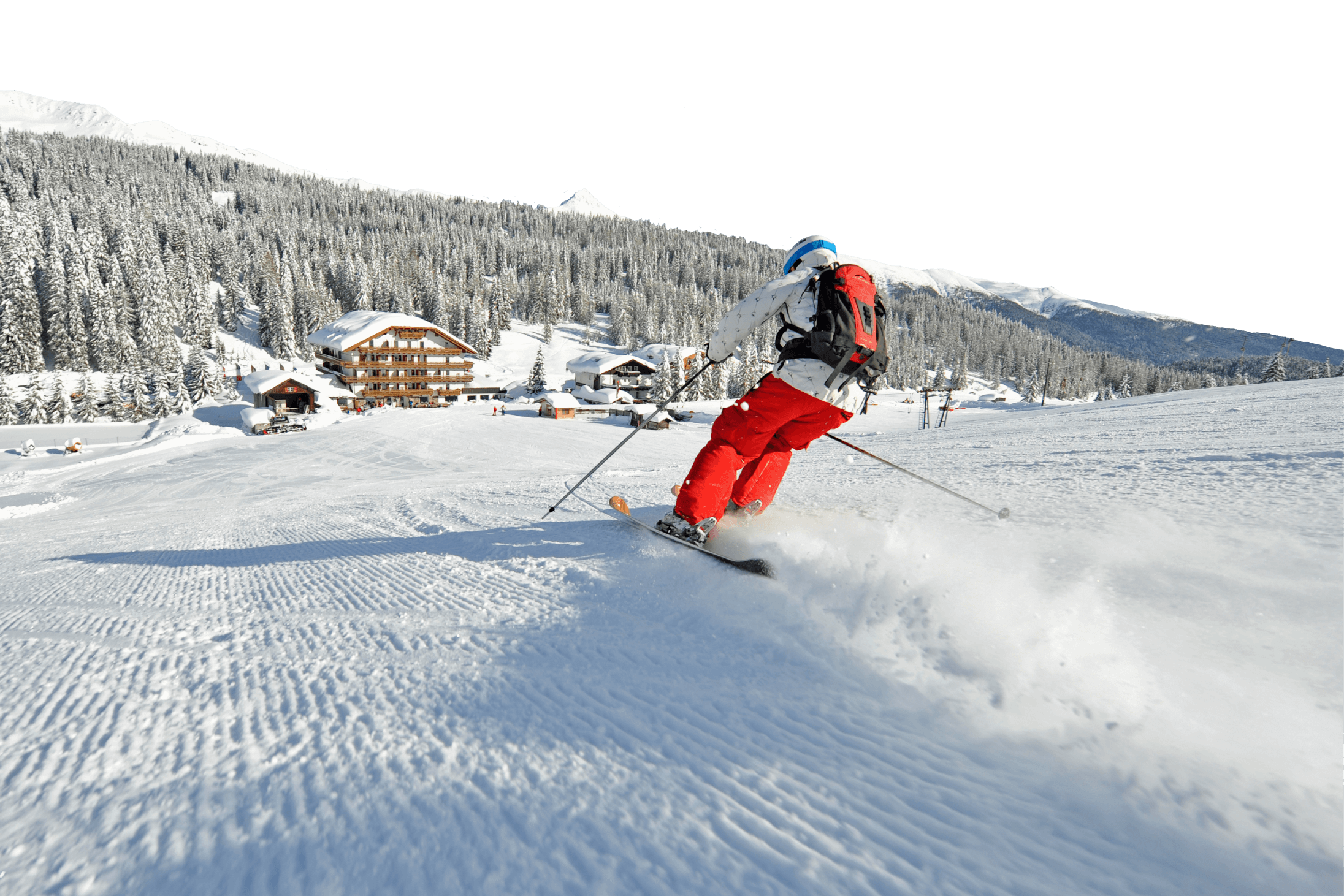 Foto eines roten Skifahrers